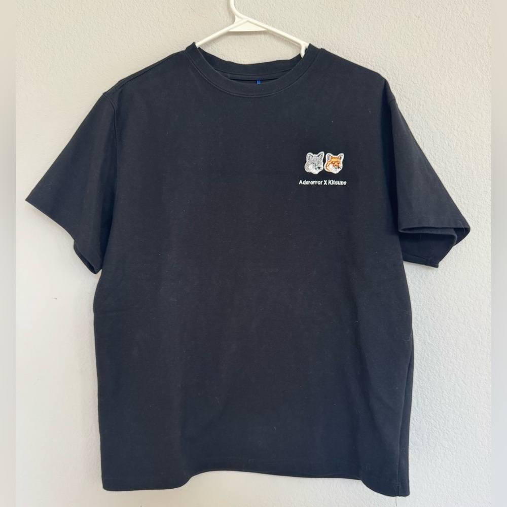Maison Kitsune x Ader Error Doible Fox Tee size A2 M Black‎ crew SS21 heavy knit